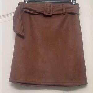 June & Hudson Brown belted Suede Skirt
